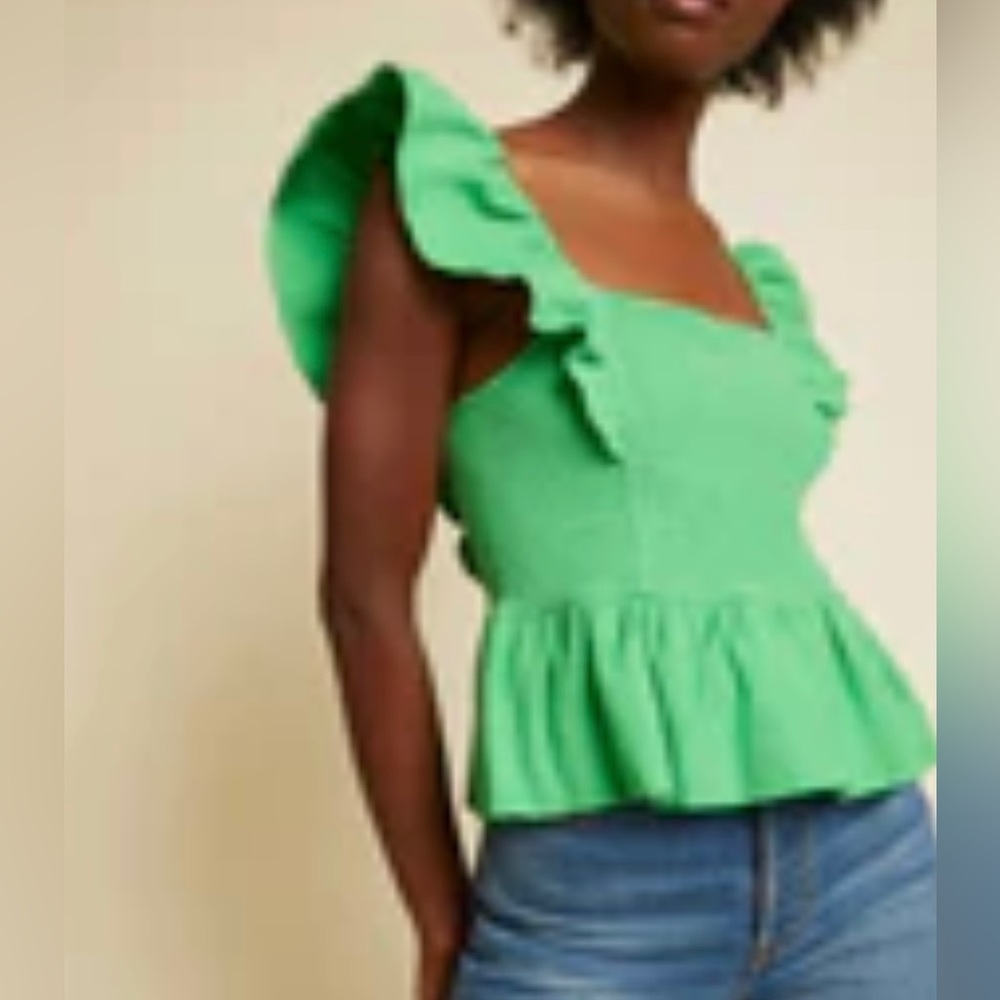 NWT Nation LTD Jenny Smocked Ruffle Tank Kelly Green S